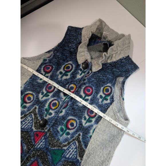 Damee Sweater Womens Large Blue Sleeveless Cardigan Vest Art - Picture 8 of 10